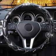 coofig women steering wheel cover girls bling diamond rhinestones microfiber leather universal fit 15 inch anti-slip wheel protector (black-crown) logo