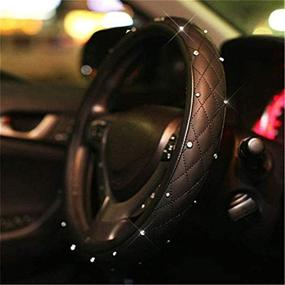 img 3 attached to Coofig Women Steering Wheel Cover Girls Bling Diamond Rhinestones Microfiber Leather Universal Fit 15 Inch Anti-Slip Wheel Protector (Black-Crown)