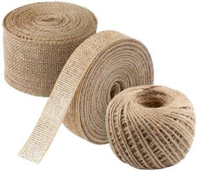 img 4 attached to Versatile 3-Piece Burlap Ribbon Set: 11 Yards Natural Fabric Craft Ribbon with 165 Feet Jute Twine, Perfect for Wedding Events, Parties, Home Decor, and DIY Crafts