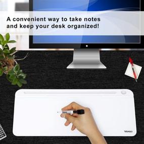 img 2 attached to 🖥️ Vergo Desktop Glass Whiteboard Storage Organizer with Keyboard Platform Drawer - 1-Pack, White