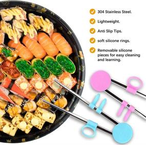 img 2 attached to Quimoy Kids' Learning Chopsticks Helper - Stainless Steel Reusable Chopsticks for Training, 2 Pairs of Chopsticks