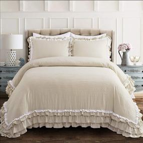 img 3 attached to 🛏️ Lush Decor Shabby Chic Ruffle Lace Comforter Set - Neutral Ella, 3 Piece, King Size