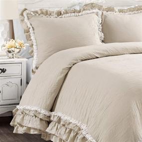 img 1 attached to 🛏️ Lush Decor Shabby Chic Ruffle Lace Comforter Set - Neutral Ella, 3 Piece, King Size