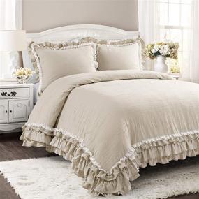 img 4 attached to 🛏️ Lush Decor Shabby Chic Ruffle Lace Comforter Set - Neutral Ella, 3 Piece, King Size