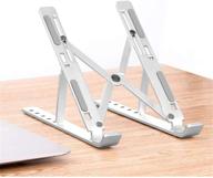 📁 premium aluminum foldable laptop stand - adjustable laptop holder for macbook air pro, hp, dell & more 10-15.6” laptops - portable & stylish silver notebook riser logo