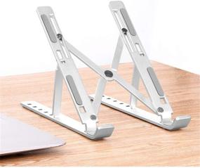 img 4 attached to 📁 Premium Aluminum Foldable Laptop Stand - Adjustable Laptop Holder for MacBook Air Pro, HP, Dell & More 10-15.6” Laptops - Portable & Stylish Silver Notebook Riser