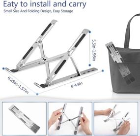 img 2 attached to 📁 Premium Aluminum Foldable Laptop Stand - Adjustable Laptop Holder for MacBook Air Pro, HP, Dell & More 10-15.6” Laptops - Portable & Stylish Silver Notebook Riser