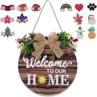 🏠 alvbells welcome sign: double-sided gnome interchangeable front door decor - seasonal wreaths for christmas/housewarming with 14 pcs ornaments logo