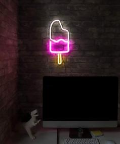 img 1 attached to 🍦 Isaac Jacobs 18” x 8” LED Neon 'White & Pink Ice Cream Popsicle' Wall Sign - Cool Light for Bedroom Decor, Party, and Holiday Décor