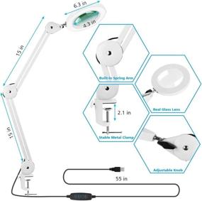 img 3 attached to 🔍 Versatile Veemagni 5X Magnifying Desk Lamp with Clamp – Enhance Precision and Visibility for Repair, Crafts, Reading, Close Work – Stepless Dimming, Adjustable Stand, 3 Color Modes and 8 Diopter Lens (White)