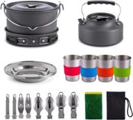 🏕️ gonex 21pcs camping cookware mess kit: durable non stick outdoor cookware set for camping, hiking, picnic - backpacking gear & outdoors cooking equipment with free nylon bag (black) логотип