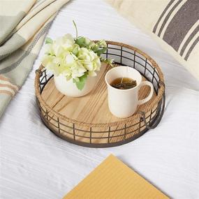 img 3 attached to 🏡 Farmhouse Decor Round Wooden Wire Basket Trays with Handles - Available in 2 Sizes, 2 Pack