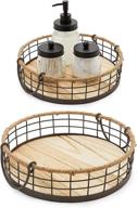 🏡 farmhouse decor round wooden wire basket trays with handles - available in 2 sizes, 2 pack logo
