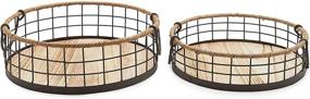 img 1 attached to 🏡 Farmhouse Decor Round Wooden Wire Basket Trays with Handles - Available in 2 Sizes, 2 Pack