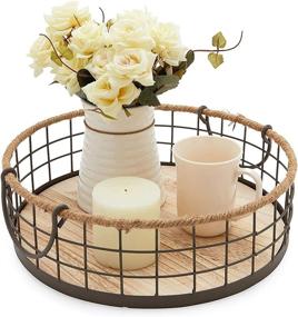 img 2 attached to 🏡 Farmhouse Decor Round Wooden Wire Basket Trays with Handles - Available in 2 Sizes, 2 Pack