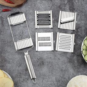 img 1 attached to 🔪 4-in-1 Stainless Steel Vegetable Slicer Grater Cutter Shredder - Multi-purpose Kitchen Chopper for Vegetables, Fruits, Cheese, and Lemon