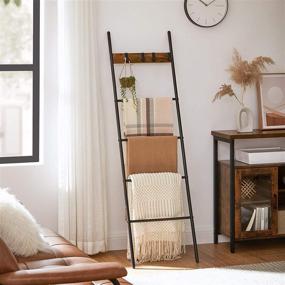 img 3 attached to 🔖 VASAGLE 5-Tier Blanket Ladder with Hooks - Space-Saving Decorative Industrial Style Shelf - Rustic Brown and Black - 17.3 x 63 Inches ULLS016B01