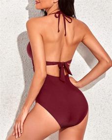 img 1 attached to 👙 Tempt Me Women's Sexy Plunge V Neck One Piece Swimsuit - Halter Style, Hollow Out Design - Flattering Swimwear for the Beach and Pool