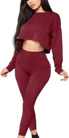 img 2 attached to 👚 Kaximil Women's Long Sleeve Crop Top Legging Pants Jogger Set Tracksuit for Workouts