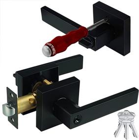 img 4 attached to 🦁 Lion 1Pack Matte Black Entry Square Door Handles with Keys - Effortless Installation, Heavy Duty Entrance Straight Door Lever Locks for Bedrooms