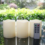 3 pcs outdoor waterproof battery operated led flameless pillar candles with remote timer - flickering electric resin decorative lights for christmas xmas wedding party decorations gifts supplies логотип