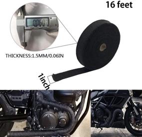 img 2 attached to 🏍️ Premium Motorcycle Exhaust Wrap: 1" x 16' Roll, Fiberglass Heat Shield Tape with 4PC Stainless Ties (Black)