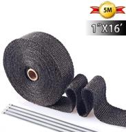 🏍️ premium motorcycle exhaust wrap: 1" x 16' roll, fiberglass heat shield tape with 4pc stainless ties (black) logo