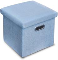 🪑 lihio folding storage ottoman cube: space-saving footrest & memory foam padded stool with hollow design and foldable storage boxes - 11.8x11.8x11.8 inch, light blue logo