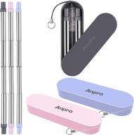 anpro portable straw collapsible straw: reusable stainless steel telescopic metal straws with case, key chain & cleaning brush - perfect for travel, home, and work - 3 pack logo