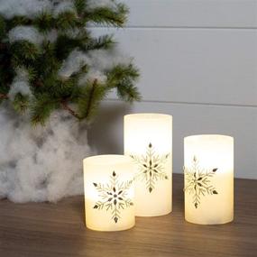 img 3 attached to 🕯️ Set of 3 Jeweled Snowflake Iced Glass Flameless Pillar Candles by Mark Feldstein & Associates