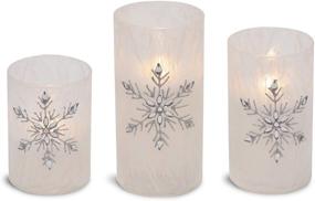 img 4 attached to 🕯️ Set of 3 Jeweled Snowflake Iced Glass Flameless Pillar Candles by Mark Feldstein & Associates