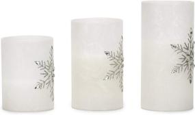 img 1 attached to 🕯️ Set of 3 Jeweled Snowflake Iced Glass Flameless Pillar Candles by Mark Feldstein & Associates