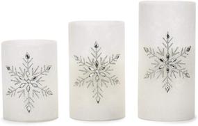 img 2 attached to 🕯️ Set of 3 Jeweled Snowflake Iced Glass Flameless Pillar Candles by Mark Feldstein & Associates