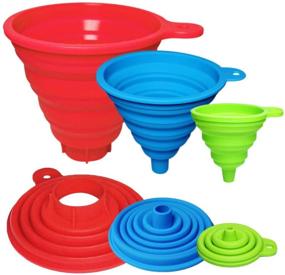 img 4 attached to 🥄 Set of 3 Collapsible Silicone Kitchen Funnels for Bottles, Canning, Dried Food, Jam, Powder, Liquids, and Oil - Large Wide Mouth, Medium, and Small Sizes