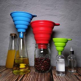 img 3 attached to 🥄 Set of 3 Collapsible Silicone Kitchen Funnels for Bottles, Canning, Dried Food, Jam, Powder, Liquids, and Oil - Large Wide Mouth, Medium, and Small Sizes