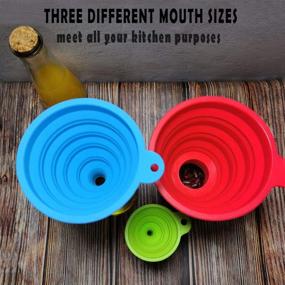 img 2 attached to 🥄 Set of 3 Collapsible Silicone Kitchen Funnels for Bottles, Canning, Dried Food, Jam, Powder, Liquids, and Oil - Large Wide Mouth, Medium, and Small Sizes