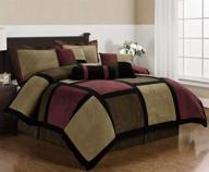 premium 7-piece king comforter set: exquisite brown, burgundy, and black micro suede patchwork design logo