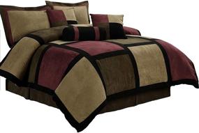 img 1 attached to Premium 7-Piece King Comforter Set: Exquisite Brown, Burgundy, and Black Micro Suede Patchwork Design