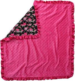 img 1 attached to 🌸 Baby Gear Baby Blankets: Vintage Floral Hot Pink on Black, Hot Pink Minky – 32x32 Inches