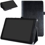 📱 black pu leather folio 2-folding stand cover with stylus holder for at&t primetime and zte k92 tablets logo