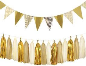 img 4 attached to 🎉 Aonor Sparkly Paper Pennant Banner Triangle Flags Bunting 8.2 Feet & Tissue Paper Tassels Garland 15 pcs, Metallic Gold - Perfect for Baby Shower, Birthday Party Decorations
