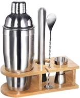 🍹 esmula bartender kit with bamboo stand: 5 piece cocktail shaker set for mixed drinks, professional stainless steel bar tool set - includes cocktail recipes booklet (25 oz) logo