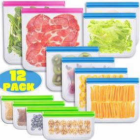 img 4 attached to 🥡 12 Pack Reusable Storage Bags - BPA FREE Freezer Bags for Sous Vide, Lunch, Snacks, Meat Marination & More - Gallon Size, Large Plastic Containers