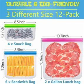 img 3 attached to 🥡 12 Pack Reusable Storage Bags - BPA FREE Freezer Bags for Sous Vide, Lunch, Snacks, Meat Marination & More - Gallon Size, Large Plastic Containers