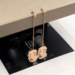 img 2 attached to Geometric Dangle Stud Earrings - Hollow Titanium Steel Rose Gold Plated Statement Earrings featuring a Human Face Shape