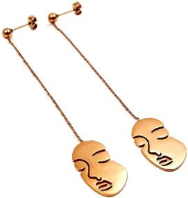 img 4 attached to Geometric Dangle Stud Earrings - Hollow Titanium Steel Rose Gold Plated Statement Earrings featuring a Human Face Shape