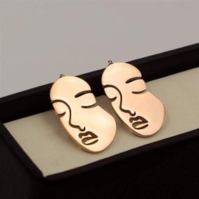 img 3 attached to Geometric Dangle Stud Earrings - Hollow Titanium Steel Rose Gold Plated Statement Earrings featuring a Human Face Shape