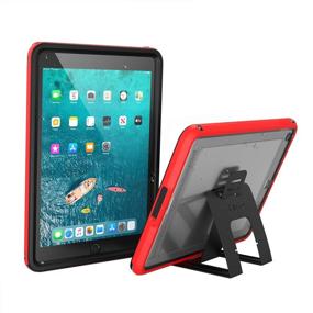 img 4 attached to 🔥 Flame Red Waterproof Case for iPad 10.2 9th 8th 7th Edition - Full Body Protection, 6.6 ft Water Resistance, Heavy Duty Drop Proof (4ft), Kickstand, Built-in Screen Protector