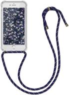 kwmobile crossbody case compatible with apple iphone 7/8 / se (2020) - case clear tpu phone cover w/lanyard cord strap - transparent/dark blue/red logo