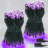 🎃 super bright purple 2-pack 66ft 200 led extendable halloween lights - indoor/outdoor plug in string lights for halloween decorations - ideal for bedroom, party, decor room, garden, patio, tree логотип